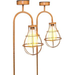 MaxxGarden Tuinverlichting op Zonne Energie - Solar Tuinverlichting met Sensor - Roestkleur - Tuinfakkel op Zonne-energie - Buiten - Tuinsteker - 17x90cm - 2 stuks
