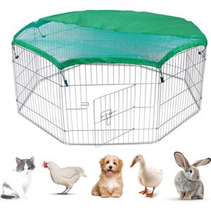MaxxPet Konijnenhok met cover - Kippenren - konijnenren met zonnescherm - knaagdieren kooi - dieren ren- 80x75cm x 8-delig