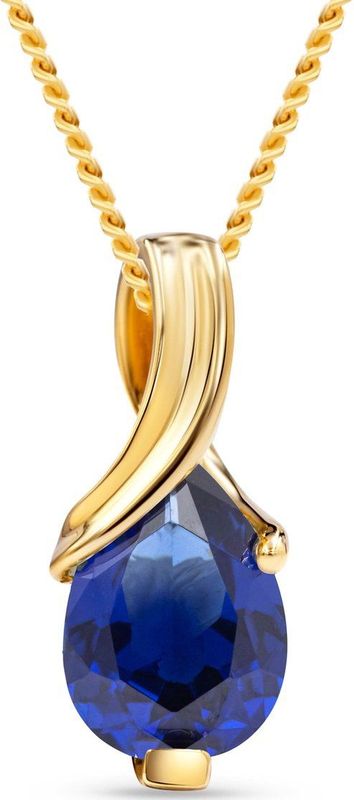 Miore - Gouden Ketting Dames met Saffier - 14 Karaat Goud - Hypoallergeen Halsketting - Handgemaakte Ketting Met Hanger