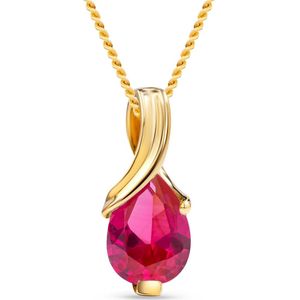 Miore Pure Collier Ketting - Gemaakt van 14 Karaat Goud - Met een Rode Robijn - Handgemaakte Sieraden - Hypoallergeen - Elegante Dames Sieraden - 45 cm