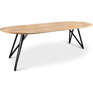 Nordic Design - Eettafel - acacia - naturel - rechthoekig afgerond - 220x100 cm - vlinder poten - staal - zwart