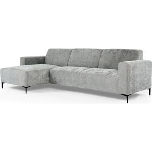 Chiné - Sofa - 3-zit bank - chaise longue links - grijs gespikkeld - zacht zittende polyester stof - stalen pootjes - zwart