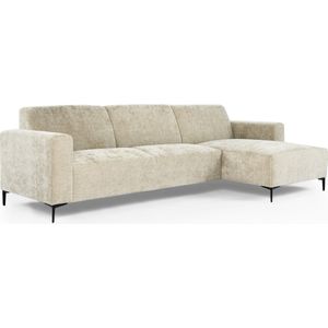 Chiné - Sofa - 3-zit bank - chaise longue rechts - taupe gespikkeld - zacht zittende polyester stof - stalen pootjes - zwart