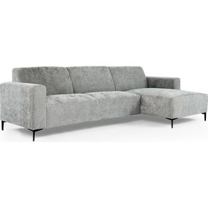 Chiné - Sofa - 3-zit bank - chaise longue rechts - grijs gespikkeld - zacht zittende polyester stof - stalen pootjes - zwart