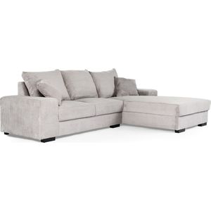 Ribbed - Sofa - 3-zit bank - chaise longue rechts - grijs - zacht zittende geribbelde stof - kunststof pootjes - zwart
