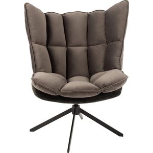 Cosy lounge - Fauteuil - grijs - geruit kussen - zwart metalen spider voet