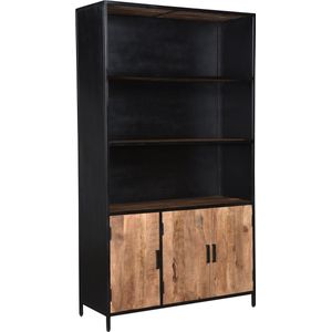 Omerta - Bibliotheek - mango - naturel - 3 deuren - 3 leggers - stalen frame - zwart gecoat