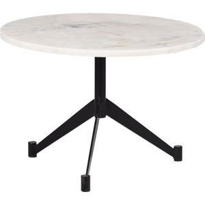 Marble - Salontafel - rond 55cm - marmer - wit generfd - uniek - driepikkel - staal - zwart gepoedercoat