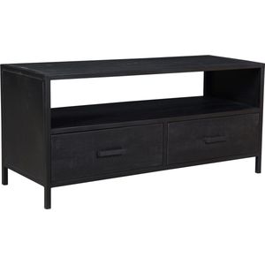 Black Omerta - TV-meubel - mango - zwart - 2 lades - 1 grote nis - stalen frame