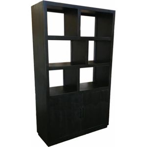 Black Omerta - Bibliotheekkast - mango - zwart - 2 deuren - 6 nissen - stalen frame