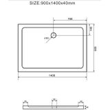 Aloni Rechthoekige Acryl Douchebak 140x90x4cm