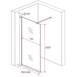 Douchewand Creavit  Eco 80helder glas, chroom met stabilisatiestang