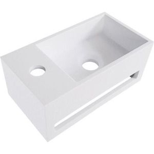 Bewonen Alento fontein Solid Surface met handdoekhouder mat wit- kraangat links