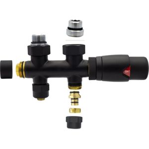 Belrad aansluitset 1/2"" - 3/4"" met thermostaatknop - recht - mat zwart