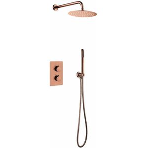 Aloni Inbouw Complete Regendouche Thermostatische Met Wandarm en handdouche - 25cm - uitvoering Geborsteld Koper