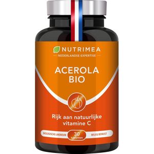 ACEROLA BIO 1000mg • rijk aan vitamine C • hoge biologische beschikbaarheid • vermindert vermoeidheid • beschermt tegen oxidatieve stress • versterkt afweersysteem • 30 vegan zuigtabletten • NUTRIMEA