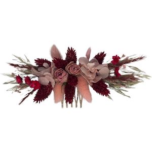 Haarkam rood-roze | communie | haarpin | haarspeld | droogbloemen | haaraccessoire | meisjes | haarsieraad