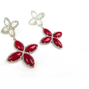 Zilveren oorringen oorbellen Model Delicate Feminine gezet met rode stenen