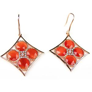 Zilveren oorringen oorbellen roos goud verguld Model Inspired Beauty gezet met oranje stenen