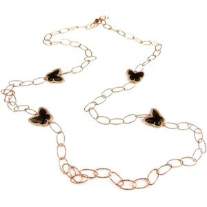 Zilveren halssnoer halsketting collier roos goud verguld Model Butterfly met bruine stenen