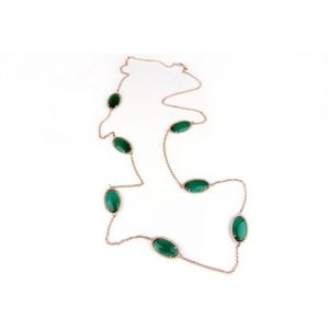 Zilveren halsketting halssnoer collier roos goud verguld Model Oval met groene stenen