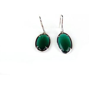 Zilveren oorringen oorbellen Model Oval groene stenen
