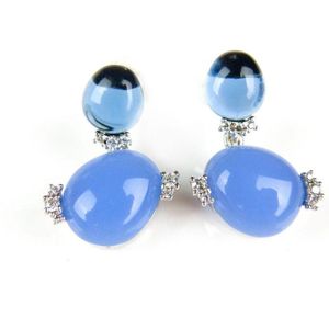 Oorringen Model Double Bubble zilveren oorringen oorbellen gezet met blauwe stenen en donkerdere blauwe stenen
