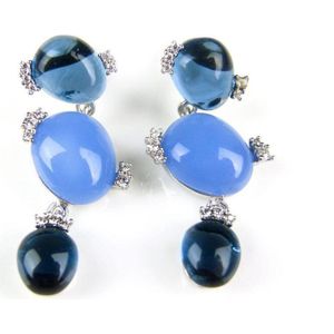 Oorringen Model 3 Bubbels zilveren oorringen oorbellen gezet met blauwe stenen en cubic zirconia