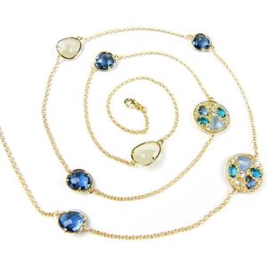Zilveren collier halsketting geel goud verguld Model Colorful Shine gezet met blauwe stenen