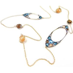 zilveren collier halsketting geel goud verguld model magic stardust big gezet gekleurde-stenen-blauw-bruin oranje