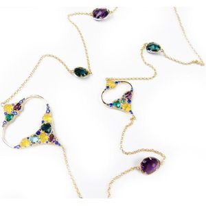 Zilveren collier halsketting geel goud verguld Model Glittering Colors Big gezet met gekleurde stenen geel, groen en paars