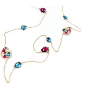 Zilveren collier halsketting geel goud verguld Model Golden Colors gezet met gekleurde stenen roos, blauw