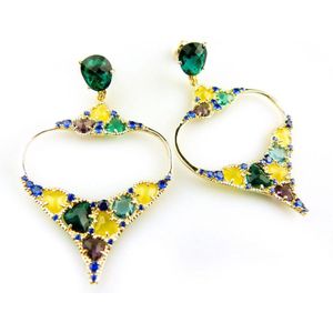 Zilveren oorbellen Model Glittering Colors Big gezet met gekleurde stenen groen en geel