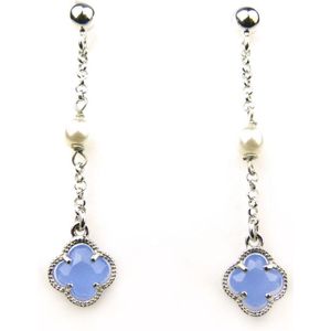 oorringen in zilver model flower met parel - jeansblauw