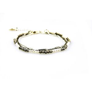 model Lucilla armband in zilver en zilver antraciet met pareltjes 3 rijen