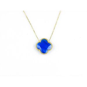 model Fiori kleine klaver collier in zilver verguld kobaltblauw