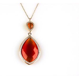 model Markies collier in zilver roze verguld gezet oranje steen en cubic zirconia