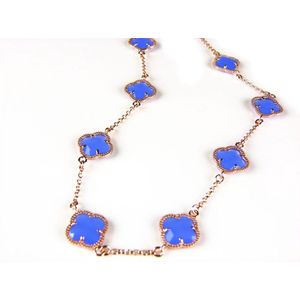 model 10 Fiori collier in zilver roze verguld 10 blauwe klavers