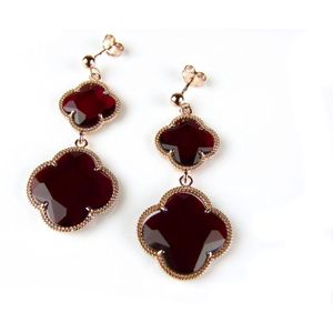 model double Fiori groot oorringen in zilver roze verguld bordeaux klavers