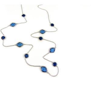 Zilveren halssnoer halsketting collier Model Pret a Porter gezet met blauwe stenen