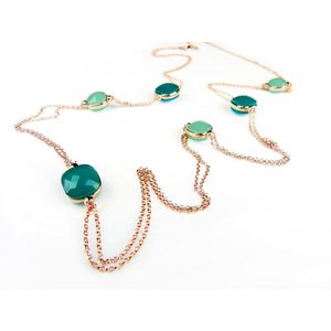 Zilveren halsketting halssnoer collier roos goud verguld Model New Trend gezet met groene stenen