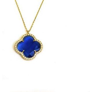 model Fiori gezet collier in zilver verguld kobaltblauwe klaver en cubic zirconia