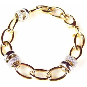 Armband in zilver geelgoud verguld met schakels en cubic zirconia