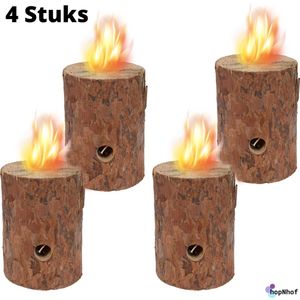 4 Stuks Zweedse Fakkel met citronella geur - Buitenkaars H20cm - Houten Kaars - Diameter circa 15cm - gezellig - warm - bruin - vuur