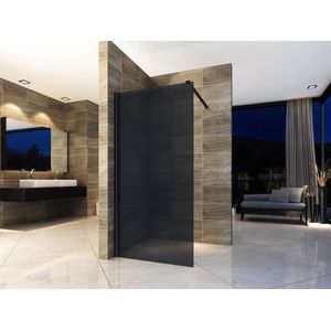 Bally Eco Inloopdouchewand Antikalk Met Mat Zwart Profiel En Stabilisatiestang 8mm Veiligheidsglas 1200x2000mm Rookglas
