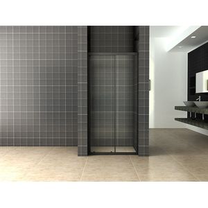 Bally Skyline Nisdeur Douche Schuifdeur Met Mat Zwart Profiel 130x200cm 8mm Antikalk Veiligheidsglas Met NANO Coating