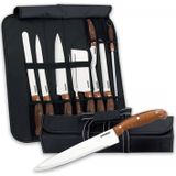 Herzberg HG-K9W: 9 Pieces Knife Set with Roll-up Carry Bag