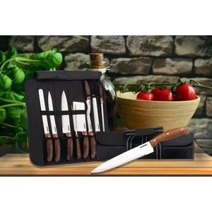 Herzberg HG-K9W: 9 Pieces Knife Set with Roll-up Carry Bag