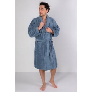 Casilin - Badjas Teddy voor Dames en Heren - Maat L - Voor Volwassen - Met riem - Badstof, Fleece, Katoen - Absorberend - Wasmachinebestendig - Jeans, Blauw