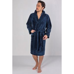 Casilin - Badjas Teddy voor Dames en Heren - Maat S - Sauna badjas Voor Volwassen - Met riem - Badstof, Fleece, Katoen - Absorberend - Wasmachinebestendig - Donkerblauw, Blauw
